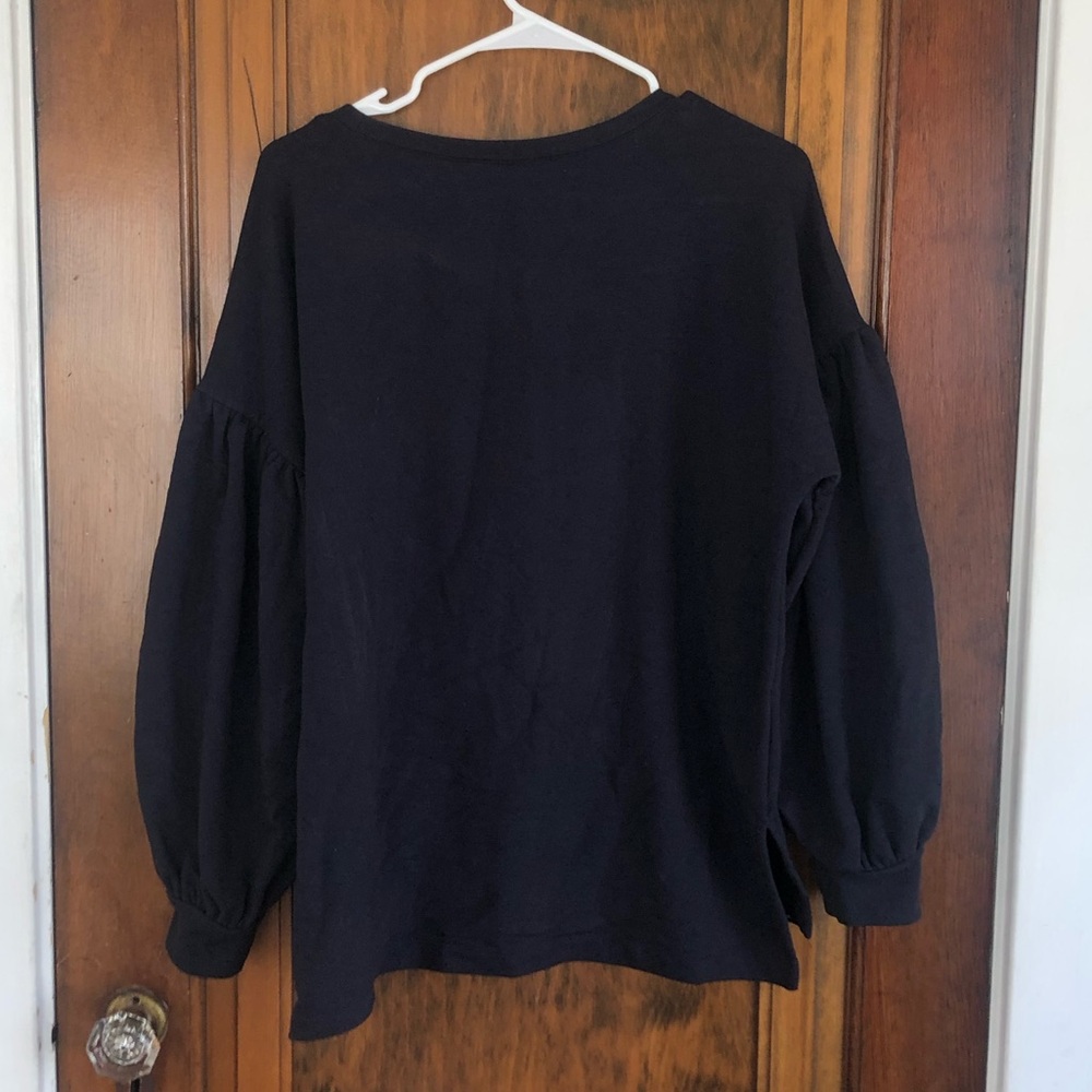 Navy Balloon Sleeve Top - Picture 4 of 6